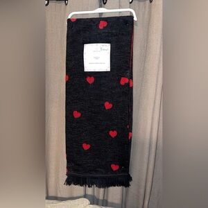 NWT Portco Living Home Collection Black & Red Hearts Soft Throw/Blanket 50x60